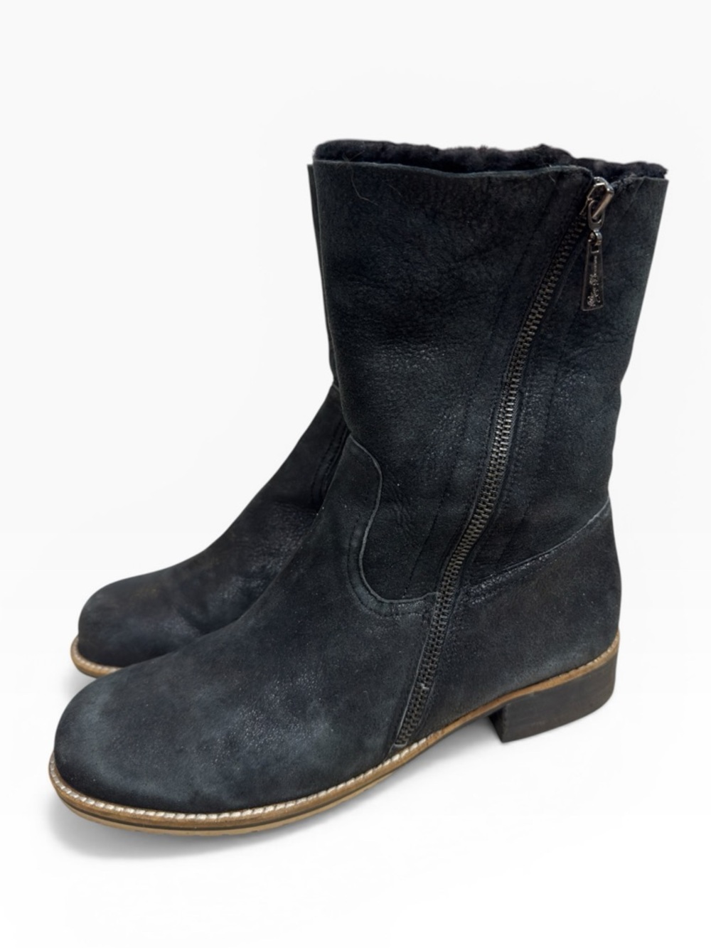Matt Bernson Black Shearling Lined Mid Calf Leather Boots Womens Size US 8